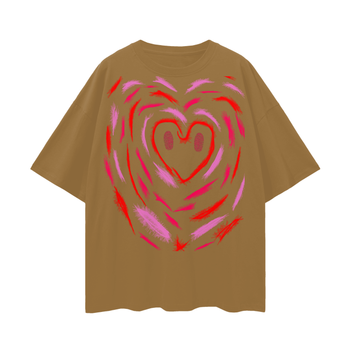 tee shirt valentines day themed brown and red and pink shaping a heart all heart