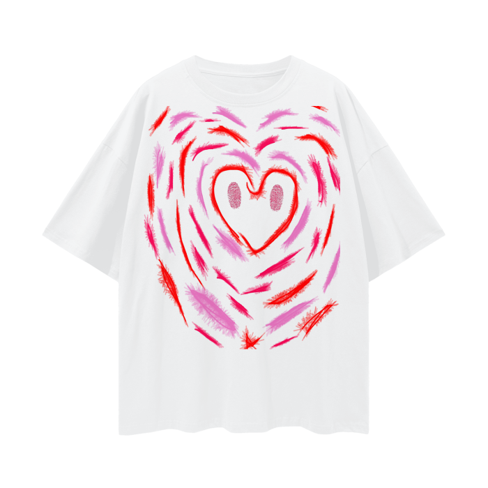 tee shirt valentines day themed white and red and pink shaping a heart all heart