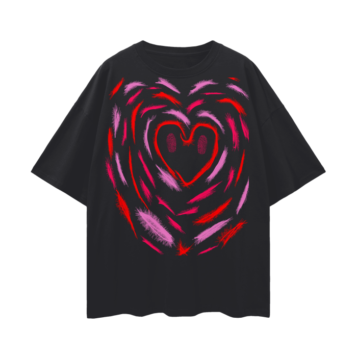 tee shirt valentines day themed black and red and pink shaping a heart all heart