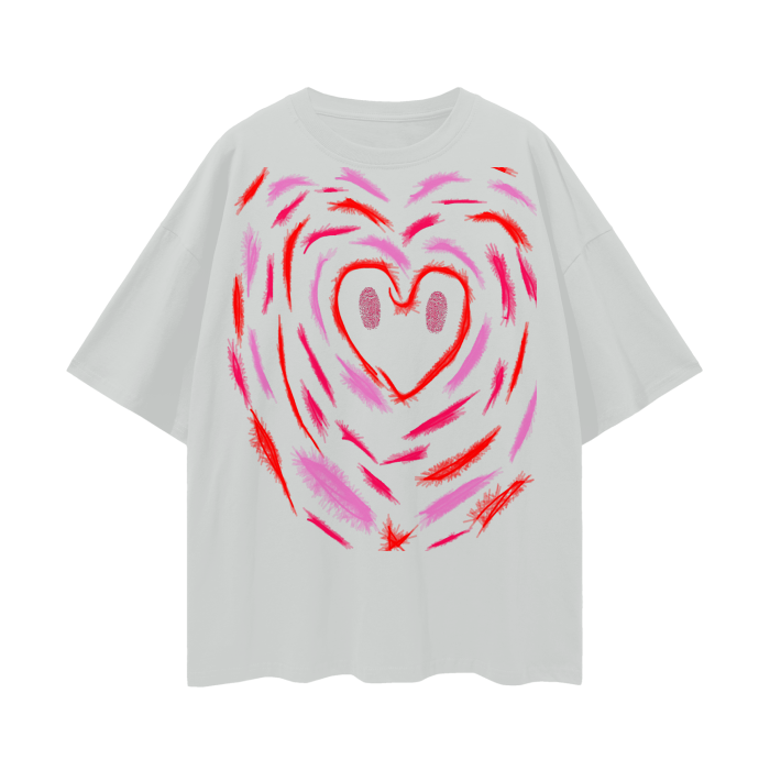 tee shirt valentines day themed grey and red and pink shaping a heart all heart